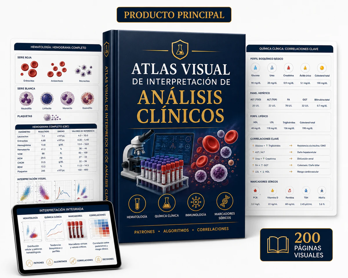 Mockup oficial del Atlas Visual de Interpretación de Análisis Clínicos